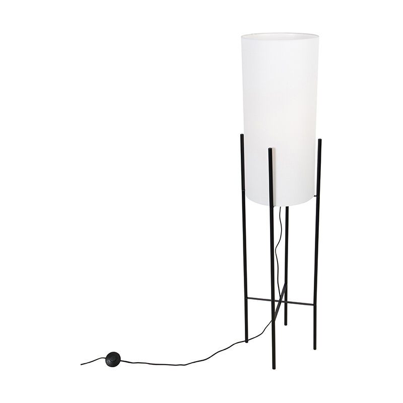 Design floor lamp black linen shade white - Rich