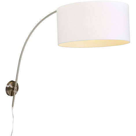 Moderne Wandbogenlampe Stahl mit weißem Schirm 50/50/25 verstellbar - Weiß