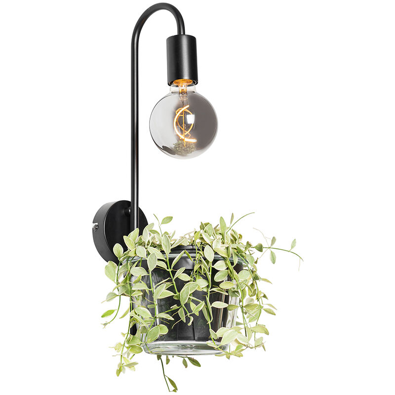Qazqa Moderne Wandlampe Schwarz Mit Glas - Roslini