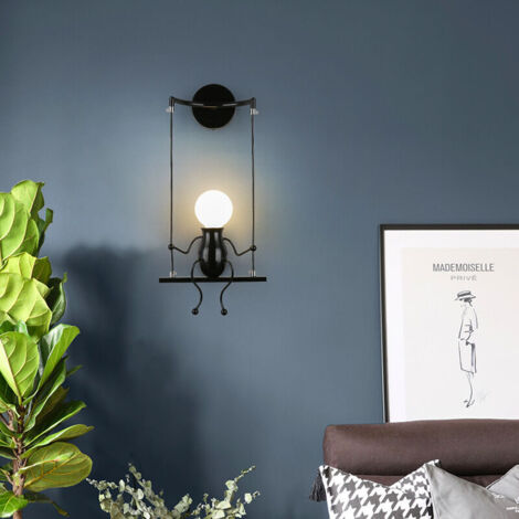 Moderne Wandleuchte, kreatives und schlichtes Design, kleine E27-Fassung, schwarz, für Kinderzimmer, Flur, dekorative Beleuchtung