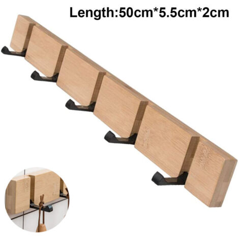 Moderne, wandmontierte Garderobe aus Holz, faltbar, mit Bambus-Kleiderhaken und 4/5 verstellbaren Haken für Jacken, Mäntel, Schals, Handtaschen und mehr