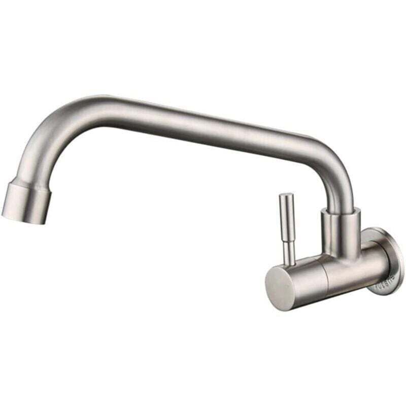 Image of Moderne, wandmontierte Küchenarmatur mit schwenkbarem Edelstahlauslauf