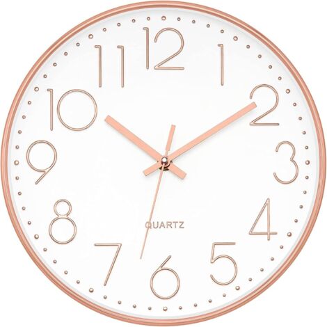 Moderne Wanduhr, 30 cm groß, leise, dekorative, runde Uhr für Schlafzimmer, Wohnzimmer, Küche, Zuhause, Büro (Roségold)