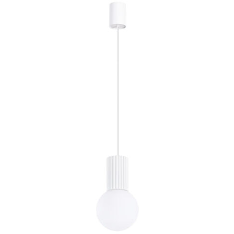 Moderne weiße gerillte Glaskugel Pendelleuchte für Wohnzimmer Esszimmer über dem Tisch 1xG9 8W HALO Sollux Lighting