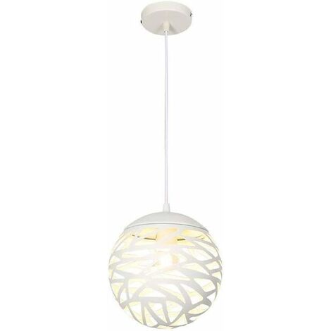 AISKDAN Moderne Weiße Globus-Käfig-Pendelleuchte aus Metall, Hohler Kugel-Deckenleuchte, E27 Edison Hängelampe aus geschmiedetem Eisen für Restaurant, Küche, Dekorationsbeleuchtung