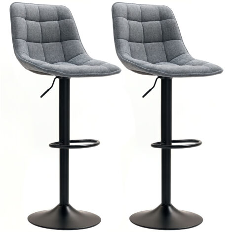 Moderner Barhocker, 2er-Set drehbare Barstühle mit Rückenlehne, höhenverstellbar, mit Fußstütze, gepolstert, Dunkelgrau