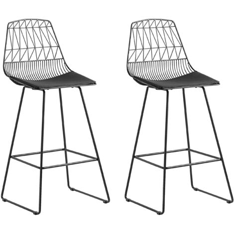 Moderner Barstuhl 2er Set mit Kissen Schwarz Rückenlehne 113 cm Industriell