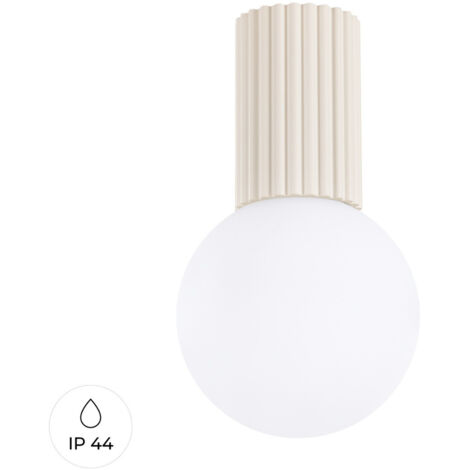 Moderner beigefarbener Rillendeckenstrahler mit weißer Glaskugel für Bad oder Flur 1xG9 8W IP44 HALO Sollux Lighting