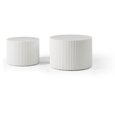 Moderner Beistelltisch-Set in Mattweiß mit Wellenkante - Flexibles Nesting-Design 6040+4835