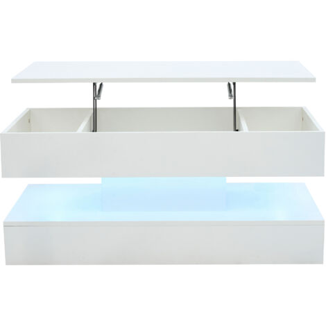 Moderner Couchtisch mit LED-Beleuchtung und verstecktem Stauraum - Beistelltisch mit hydraulischem Hub, 1005042 cm, 50 kg belastbar
