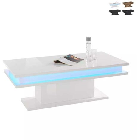 Moderner Couchtisch mit RGB LED-Beleuchtung 100x55cm Little Big - Weiß glänzend