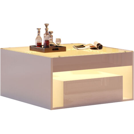 Moderner Couchtisch Schwarz Weiß 70×70×35,5 cm mit 2 Schubladen, Quadratischer Wohnzimmertisch mit Stauraum, Hochglanz Kaffeetisch mit Sanftem Schubladenschienen