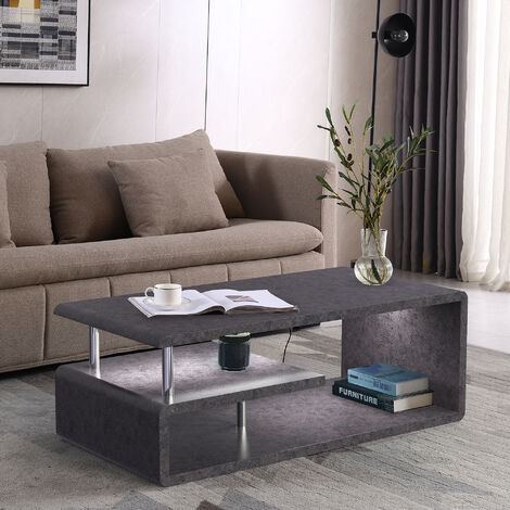 Moderner Couchtisch, Zementgraues Finish , LED-Beleuchtung, Wohnzimmer-Sofatisch, B¨¹ro