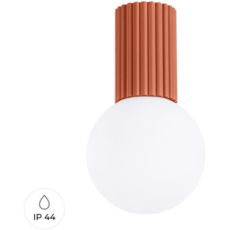 Moderner Deckenspot, roter Ocker, geriffelter Korpus, Glaskugel weiß, für Bad, Flur, 1xG9 8W IP44, HALO Sollux Lighting