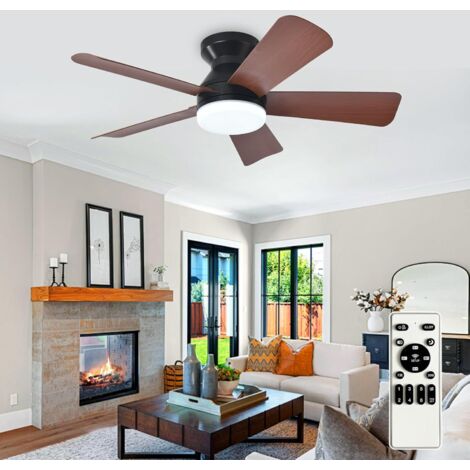 Moderner Deckenventilator mit Beleuchtung: 35 Zoll, schwarz. Kleine Ventilatoren – Dimmbare Deckenventilatoren mit Fernbedienung, 5 wendbare Walnussholzflügel, 6 Geschwindigkeitsstufen, Timer.