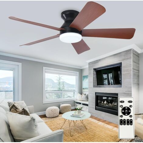 Moderner Deckenventilator mit Beleuchtung: 42 Zoll, schwarz. Kleine Ventilatoren – Dimmbare Deckenventilatoren mit Fernbedienung, 5 wendbare Walnussholzflügel, 6 Geschwindigkeitsstufen, Timer.