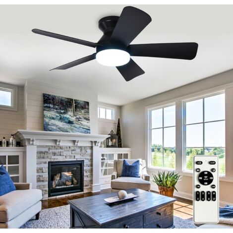 Moderner Deckenventilator mit Licht: Kleiner, schwarzer 89-cm-Deckenventilator fürs Schlafzimmer – dimmbar mit Fernbedienung, 5 wendbaren Flügeln, 6 Geschwindigkeitsstufen und Timer
