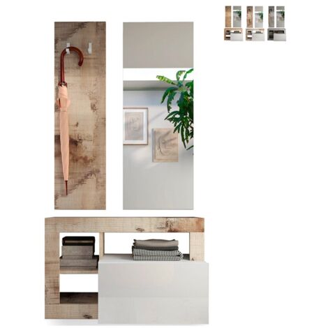 Moderner Dielen-Set mit Schuhschrank, Garderobe und Spiegel Claire - Natur