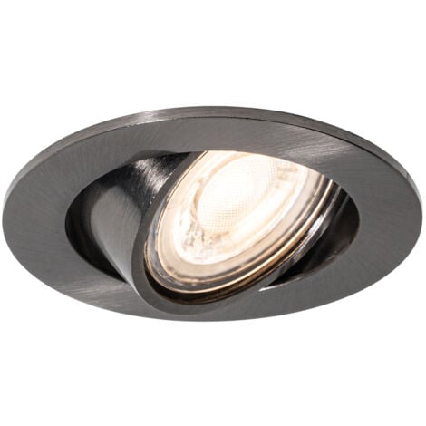 QAZQA Moderner Einbaustrahler Gunmetal GU10 50 mm rund schwenkbar - Cisco