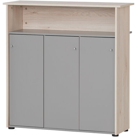 Moderner Empfangstresen BRAGA-80 in Sandeiche Nb. mit grau, B/H/T: ca. 107/111/44 cm