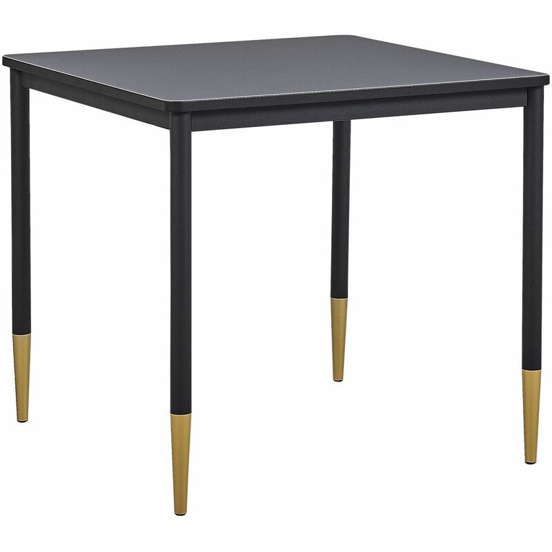 Esstisch Schwarz und Gold 80 x 80 cm MDF glänzende Tischplatte mit Metallbeinen Modern Glamour Stil Küche Esszimmer Wohnzimmer Wohnküche - Schwarz