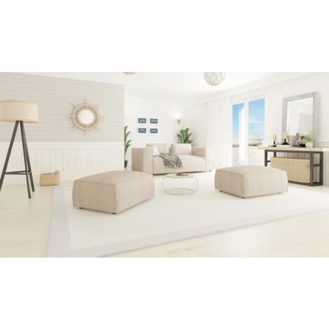 S-STYLE MÖBEL Moderner Fußhocker Porto aus Beige Cord mit weichem Sitz
