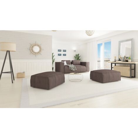 Moderner Fußhocker Porto aus Dunkelbraun Cord mit weichem Sitz