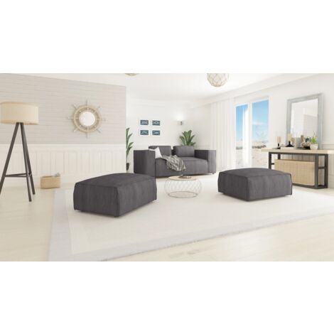 Moderner Fußhocker Porto aus Grau Cord mit weichem Sitz