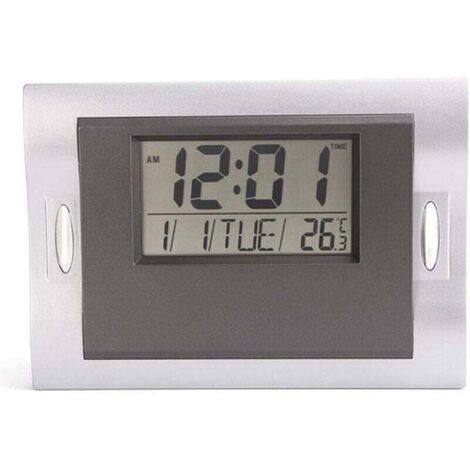 Moderner, geräuschloser Wohnzimmerwecker mit LCD-Bildschirm, kreativer elektronischer Wecker, Anzeige von Uhrzeit, Datum, Wochentag und Temperatur.
