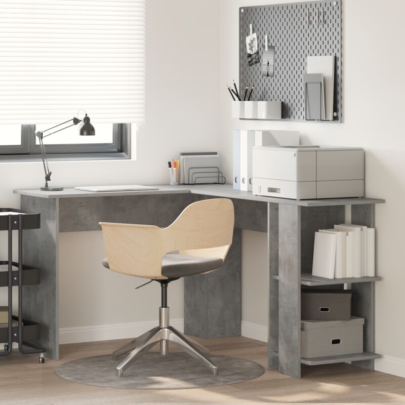 Vidaxl - Eckschreibtisch Mit Stauraum Betongrau 140 X 113, 5 X 75 Cm