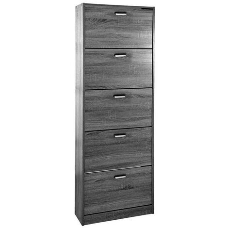 Moderner grauer Schuhschrank mit 5 schmalen Klappen 63 x 24 x 180 cm