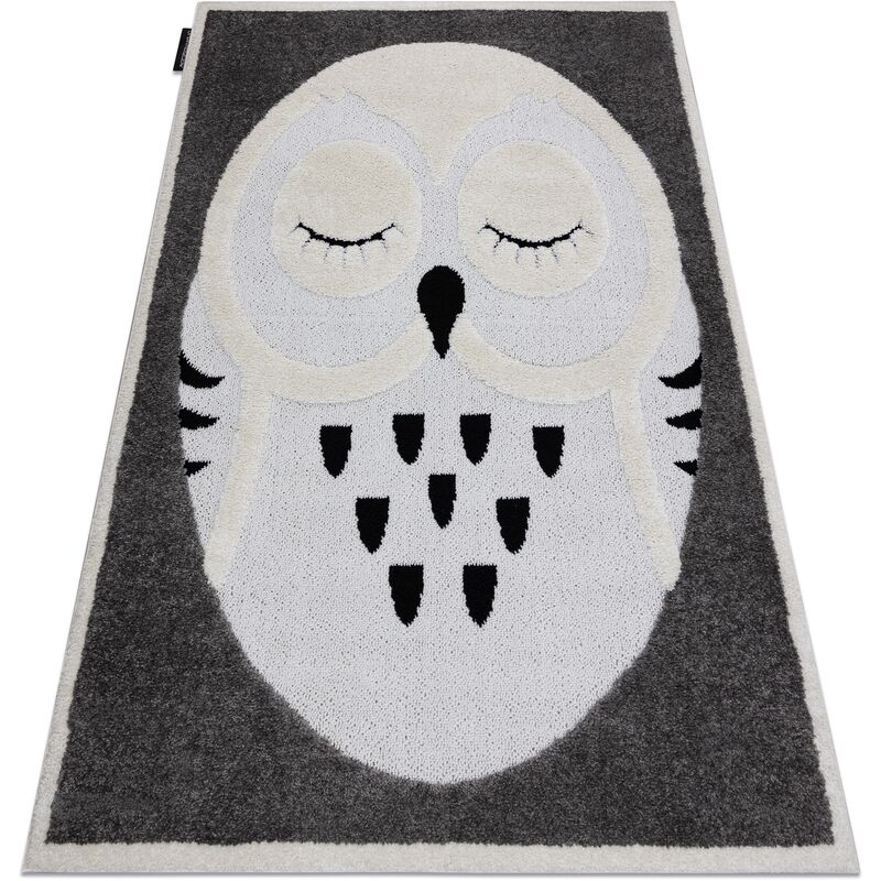 Rugsx - Moderner Kinderteppich JOY Owl, Eule für Kinder - strukturelle, zwei Ebenen aus Vlies grau / creme Grau und Silbertönen 140x190 cm