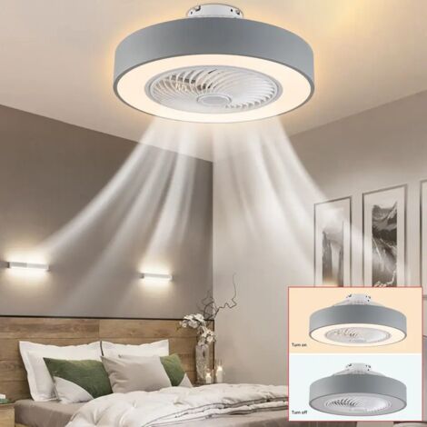 Moderner LED-Deckenventilator 22", Innenbereich, 3-farbige Lampe, dimmbar, runder Ventilator + Fernbedienung