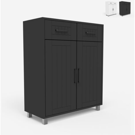 AHD AMAZING HOME DESIGN Moderner Mehrzweck Badezimmer Schrank 2 Türen 2 Schubladen 60 cm Takari Farbe: Grau