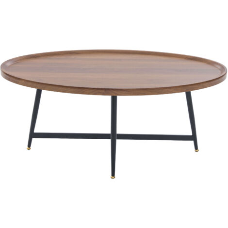 Moderner minimalistischer ovaler Couchtisch Wohnzimmer-Couchtisch aus Holz Beistelltisch im nordischen Stil Teetisch mit Metallgestell