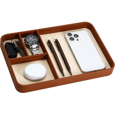 Moderner Nachttisch aus Kunstleder für Handy, Schlüssel, Uhr, Geldbörse, Schmuck, Eingangsbereich, Nachttisch, braun, 30,2 x 20,2 cm