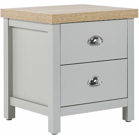 Moderner Nachttisch in Grau und hellem Holzfarbton 2 Schubladen mit Griffen Clio - Grau