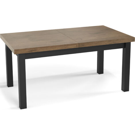 Moderner Rechteckiger Ausziehbarer Esstisch - Platzsparend - Schwarze Holzbeine - 160 bis 210 cm - Hergestellt in EU - 160 x 90 cm - Lefkas Eiche