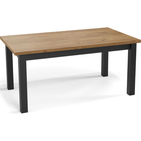 Moderner Rechteckiger Ausziehbarer Esstisch - Platzsparend - Schwarze Holzbeine - 160 bis 240 cm - Hergestellt in EU - 160 x 90 cm - Wotan Eiche