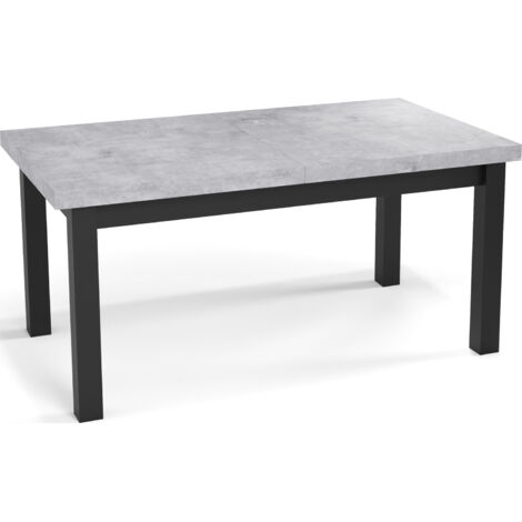 Moderner Rechteckiger Ausziehbarer Esstisch - Platzsparend - Schwarze Holzbeine - 200 bis 300 cm - Hergestellt in EU - 200 x 100 cm - Grau Beton