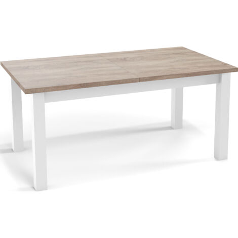 Moderner Rechteckiger Ausziehbarer Esstisch - Platzsparend - Weiße Holzbeine - 160 bis 200 cm - Hergestellt in EU - 160 x 80 cm - Sonoma Eiche