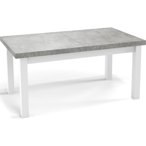 Moderner Rechteckiger Ausziehbarer Esstisch - Platzsparend - Weißen Holzbeine - 120 bis 160 cm - Hergestellt in EU - 120 x 80 cm - Grau Beton