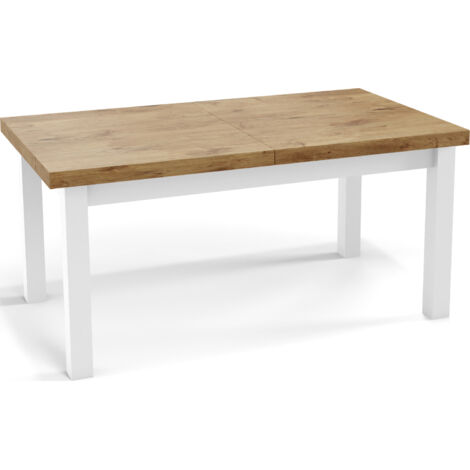 Moderner Rechteckiger Ausziehbarer Esstisch - Platzsparend - Weißen Holzbeine - 120 bis 160 cm - Hergestellt in EU - 120 x 80 cm - Lancelot Eiche
