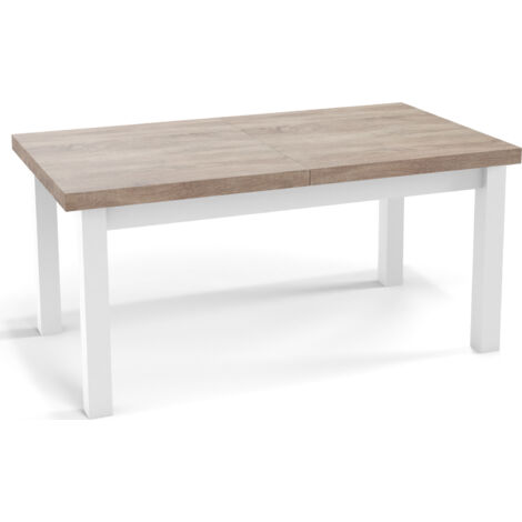 Moderner Rechteckiger Ausziehbarer Esstisch - Platzsparend - Weißen Holzbeine - 120 bis 160 cm - Hergestellt in EU - 120 x 80 cm - Sonoma Eiche