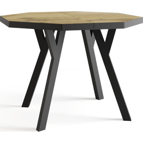 Moderner Runder Ausziehbarer Esstisch Desmond mit Schwarz Holzbeinen – Erweiterbar bis 150 cm, Ideal für 4 bis 8 Personen - Loft-Stil Tisch für Küche - Wotan Eiche