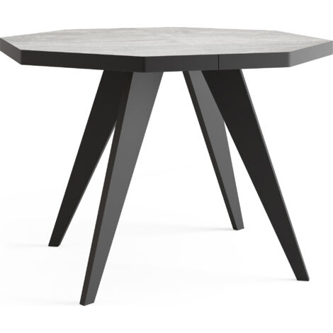 Moderner Runder Ausziehbarer Esstisch Diamond mit Schwarz Holzbeinen – Erweiterbar bis 150 cm, ideal für 4 bis 6 Personen - Loft-Stil Tisch für Küche - Beton Grau