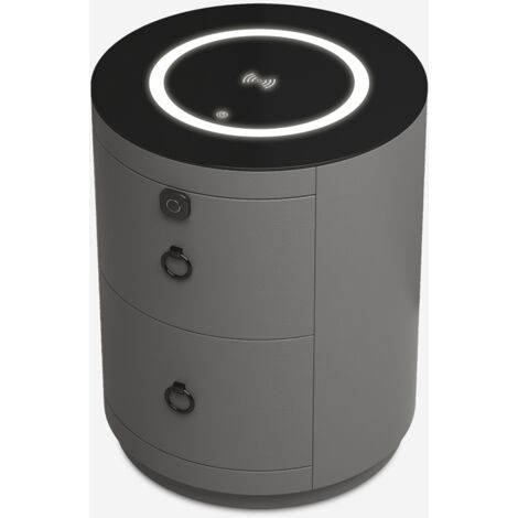 LLB LIVING LIFE BED Moderner runder Nachttisch mit kabelloser LED-Lampe und 2 Schubladen Moho