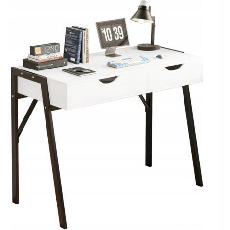 Moderner Schreibtisch mit Schubladen, Loft, weiß, auf schwarzen Beinen, Premium, 80 cm
