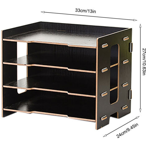 Moderner Schreibtisch-Organizer, Zeitschriftenständer aus Holz, 33 cm, Schwarz, Laptop-Ladegerät