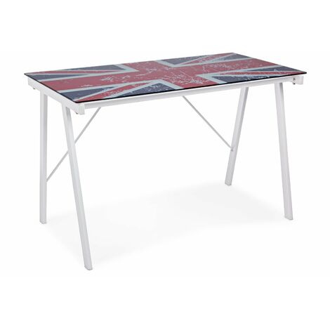Moderner Schreibtisch "Young", ideal für Büro und Schlafzimmer aus Glas 113 cm -British
